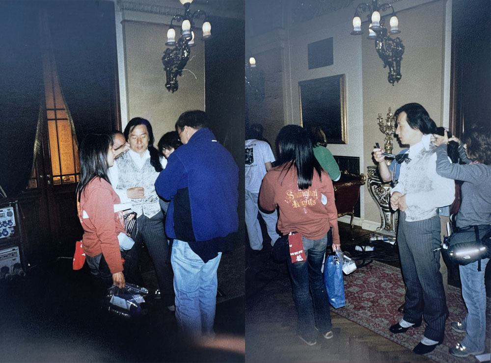Jackie Chan with his two assistants Dorothy and Osumi on the set of SHANGHAI KNIGHTS in Prague